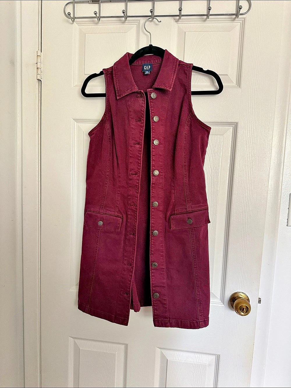 Gap Petite Denim Cotton Dress Burgundy NWOT